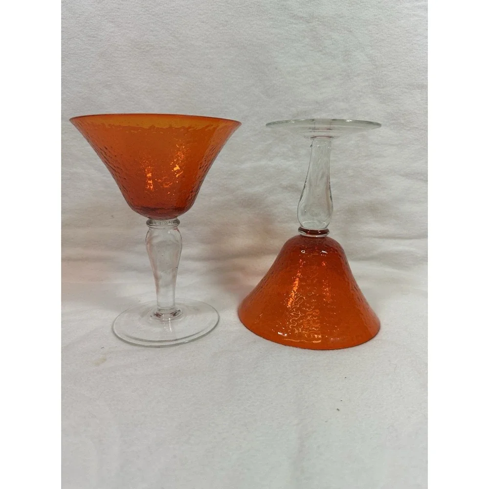 Orange Margarita Glasses Martini Cocktail Seeded Hand Blown 6.5